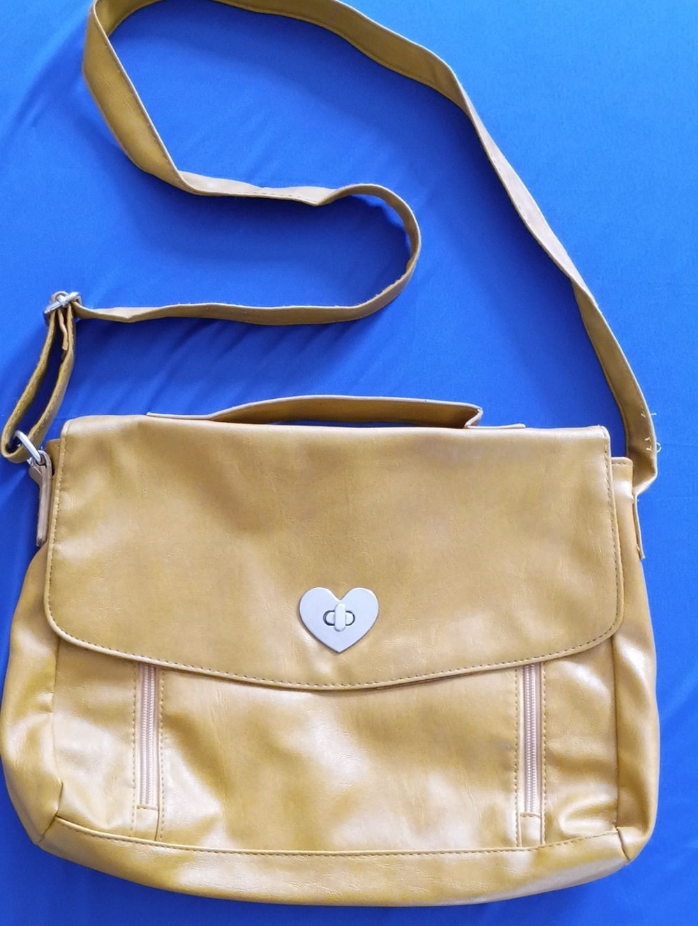 Mustard Yellow Heart-Lock Crossbody Bag with Adjustable Strap